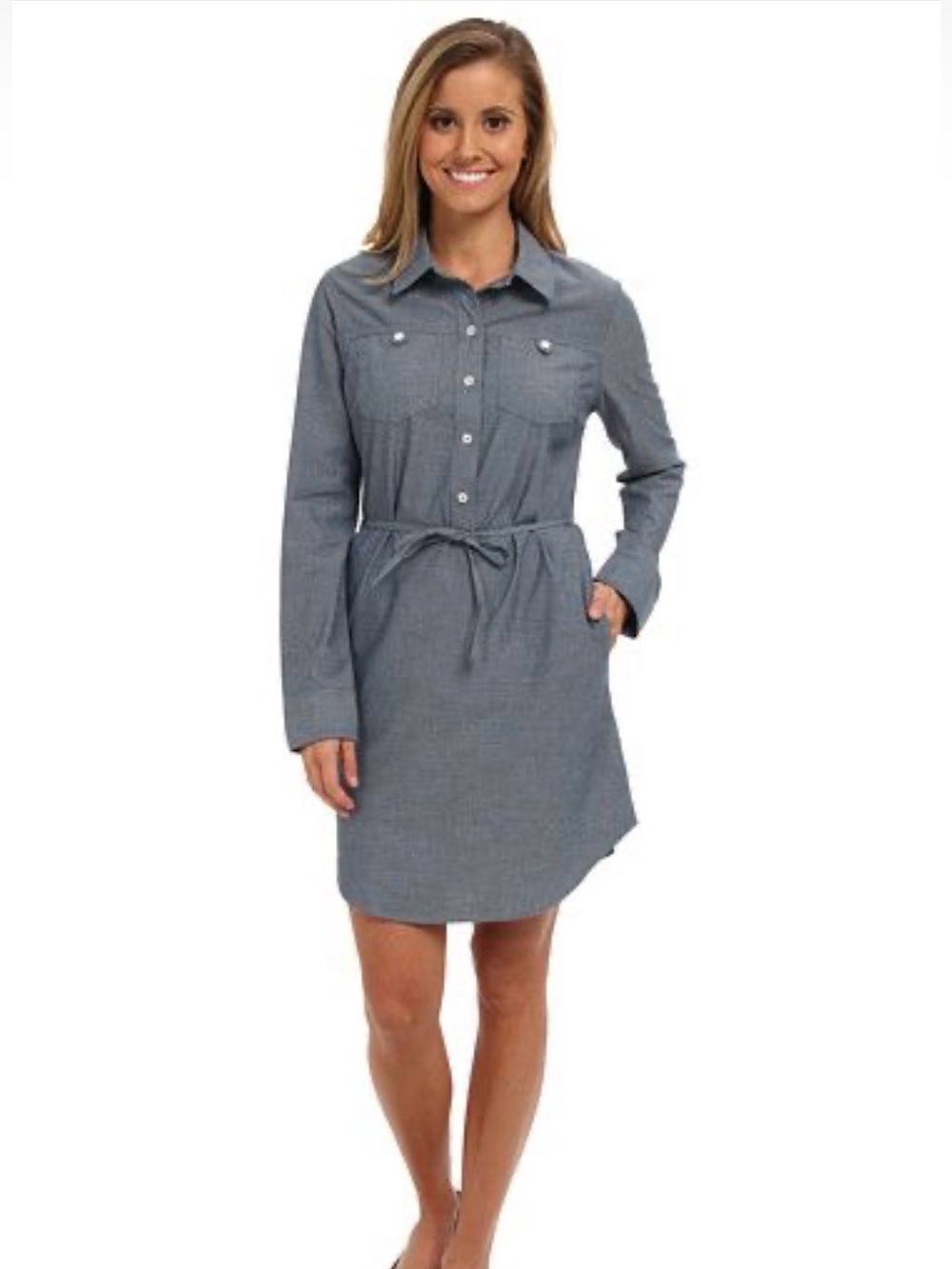 Patagonia Featherstone Women Dress Glass Blue Cotton Size 2 STY58945 Long Sleeve